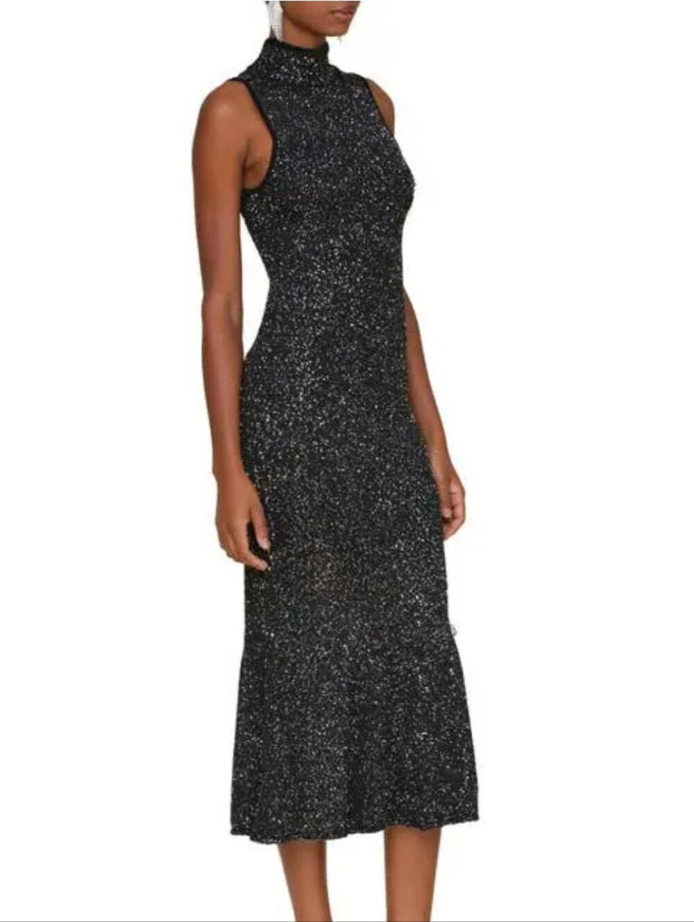 Avec Les Filles Sequin Sleeveless Knit Midi Dress Black Size Large NWT Stretch
